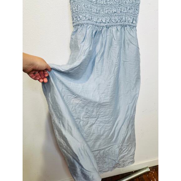 MADEWELL Blue Square Neckline Smocked Theo Sleeveless A-Line Midi Dress Size XS - Picture 8 of 11